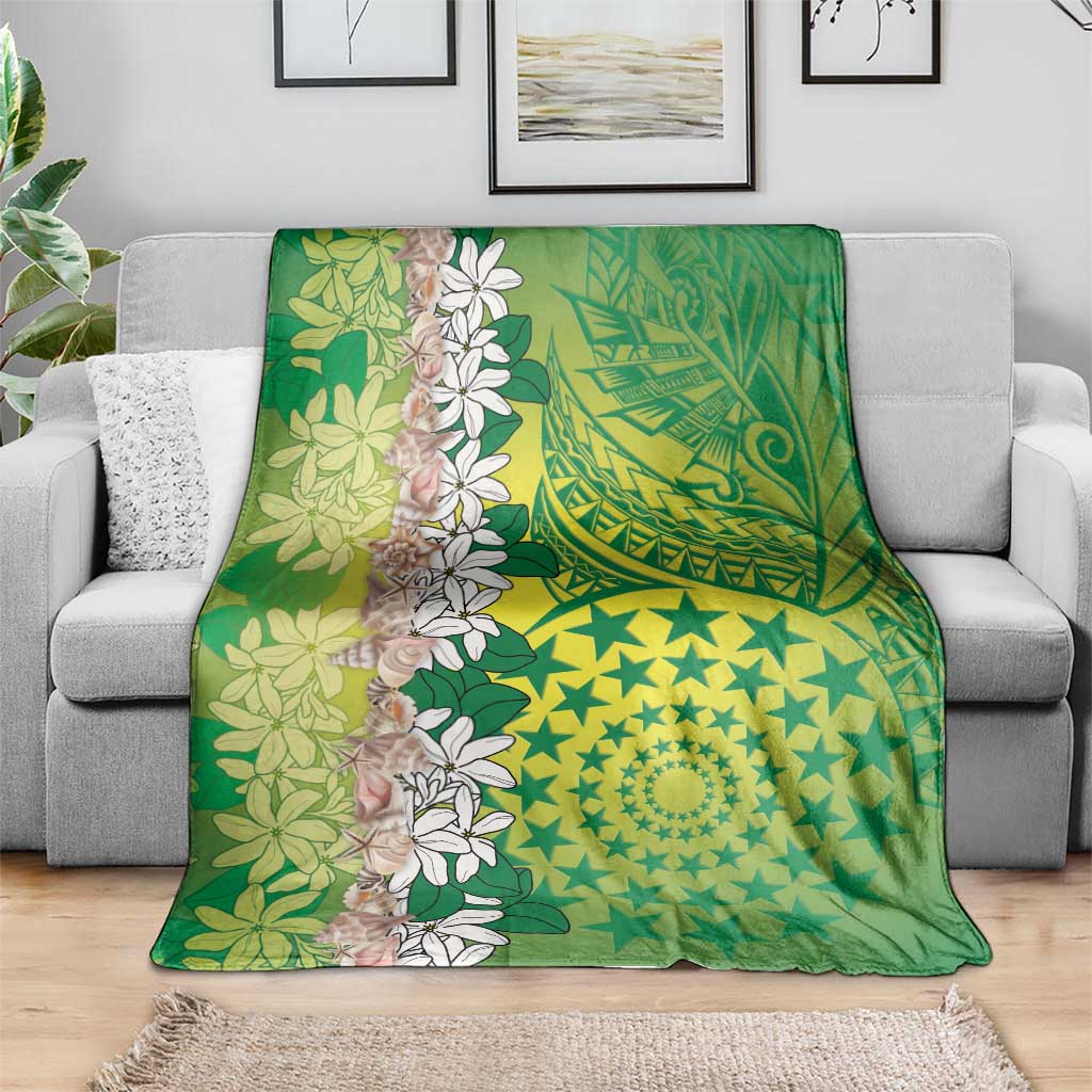 Cook Islands Tiare Maori With Conch Shell Blanket Pasifika Fest Polynesian Tattoo Green LT14 - Polynesian Pride