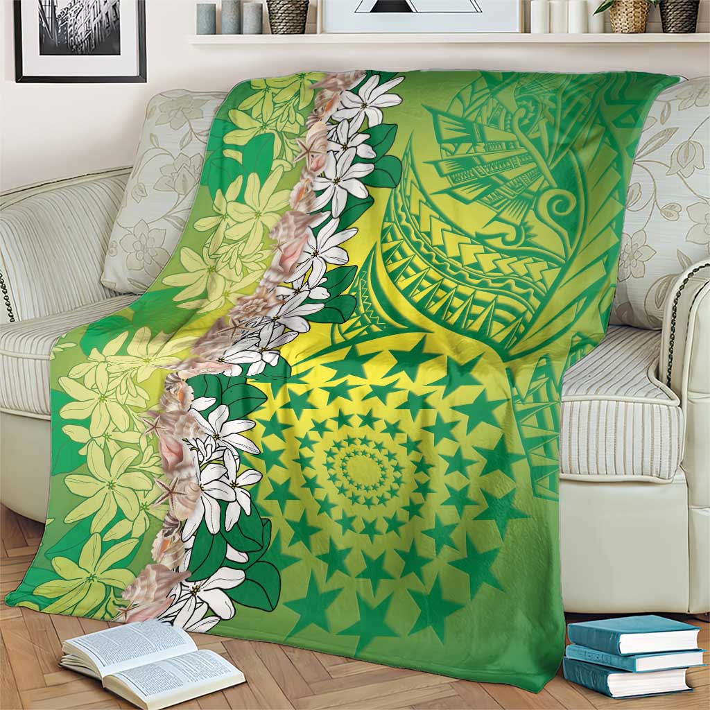 Cook Islands Tiare Maori With Conch Shell Blanket Pasifika Fest Polynesian Tattoo Green LT14 - Polynesian Pride