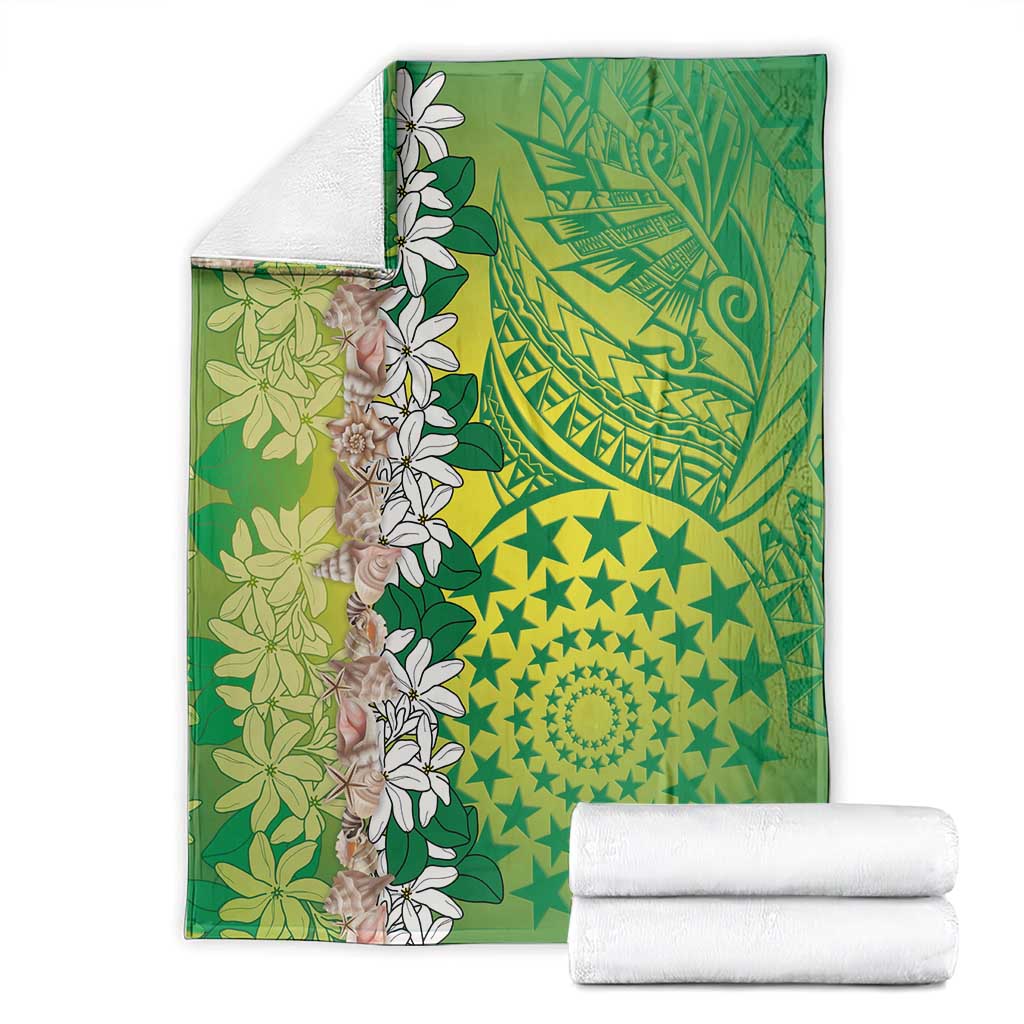 Cook Islands Tiare Maori With Conch Shell Blanket Pasifika Fest Polynesian Tattoo Green LT14 - Polynesian Pride
