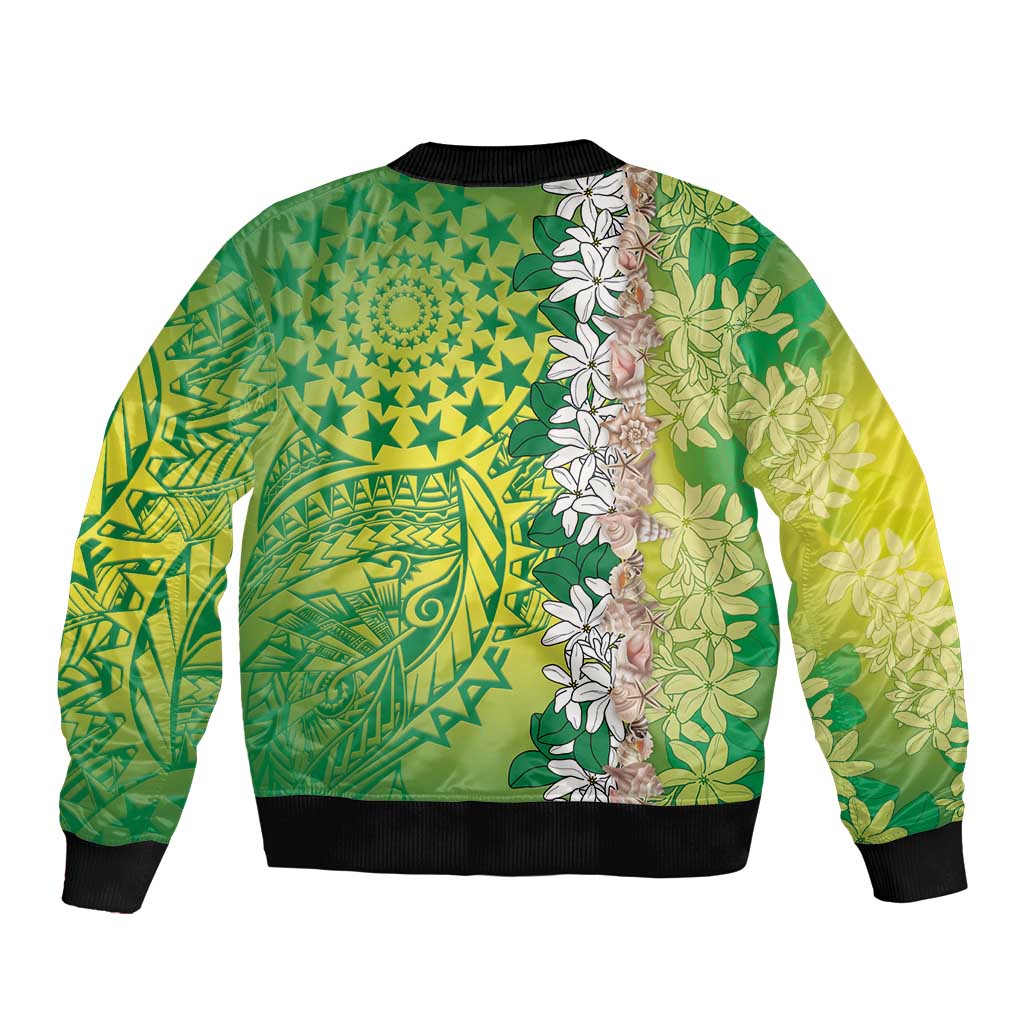 Cook Islands Tiare Maori With Conch Shell Bomber Jacket Pasifika Fest Polynesian Tattoo Green LT14 - Polynesian Pride