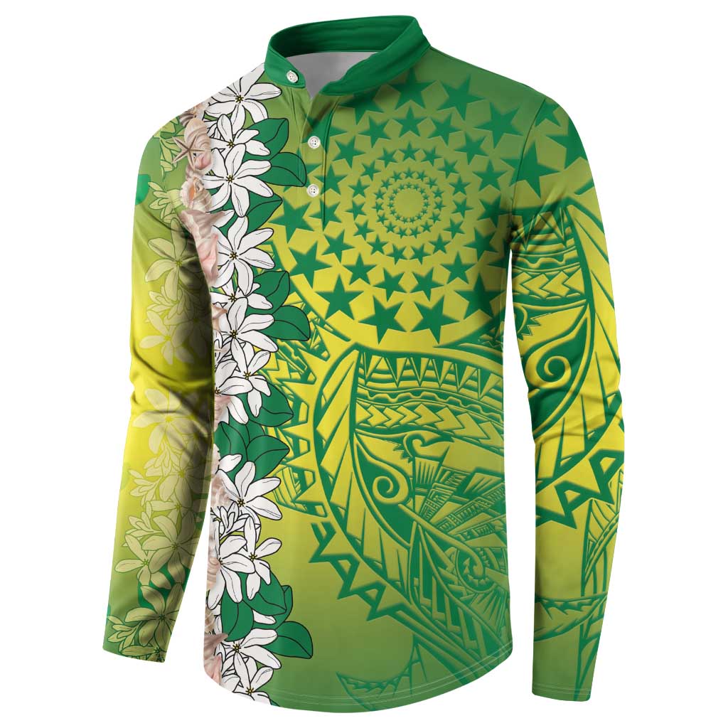 Cook Islands Tiare Maori With Conch Shell Button Sweatshirt Pasifika Fest Polynesian Tattoo Green LT14 - Polynesian Pride