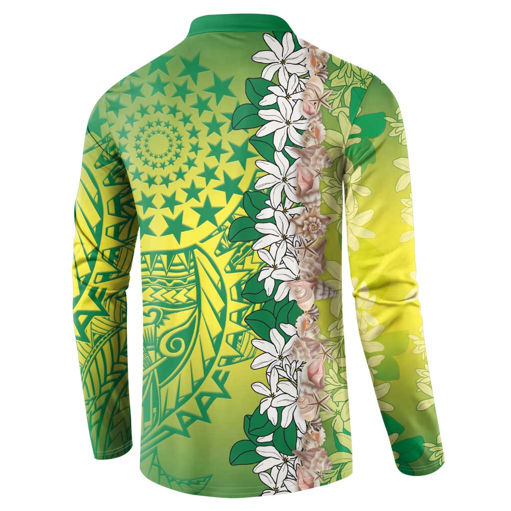 Cook Islands Tiare Maori With Conch Shell Button Sweatshirt Pasifika Fest Polynesian Tattoo Green LT14 - Polynesian Pride