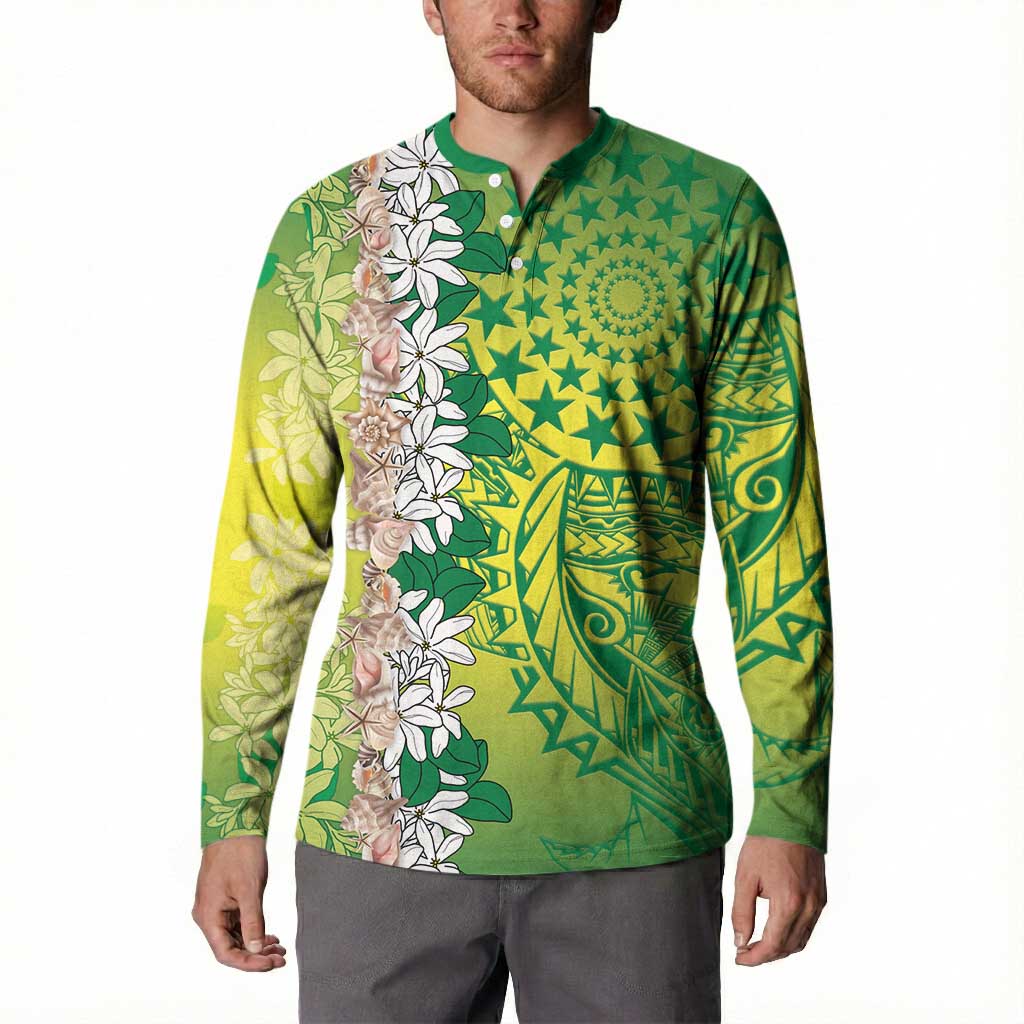 Cook Islands Tiare Maori With Conch Shell Button Sweatshirt Pasifika Fest Polynesian Tattoo Green LT14 - Polynesian Pride