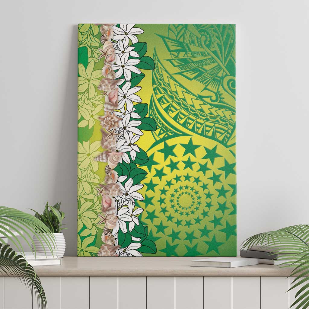 Cook Islands Tiare Maori With Conch Shell Canvas Wall Art Pasifika Fest Polynesian Tattoo Green LT14 - Polynesian Pride