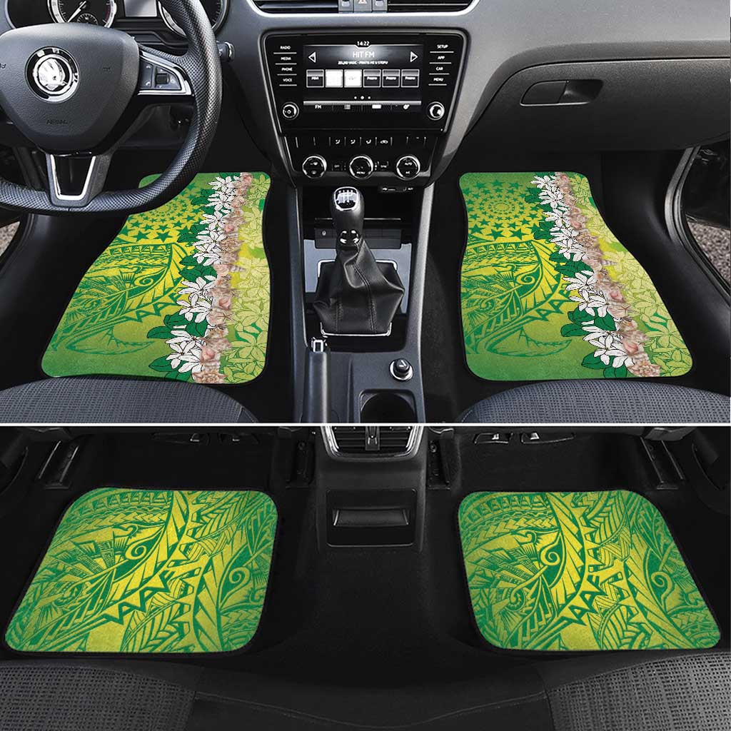Cook Islands Tiare Maori With Conch Shell Car Mats Pasifika Fest Polynesian Tattoo Green LT14 Set 4pcs Green - Polynesian Pride