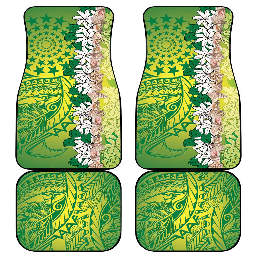 Cook Islands Tiare Maori With Conch Shell Car Mats Pasifika Fest Polynesian Tattoo Green LT14 - Polynesian Pride