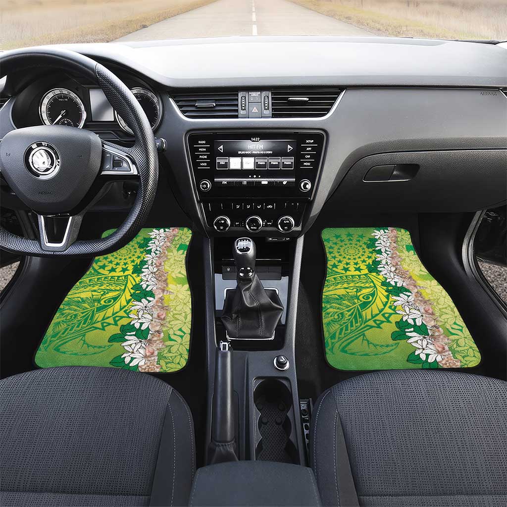Cook Islands Tiare Maori With Conch Shell Car Mats Pasifika Fest Polynesian Tattoo Green LT14 Set 2pcs - Front Green - Polynesian Pride