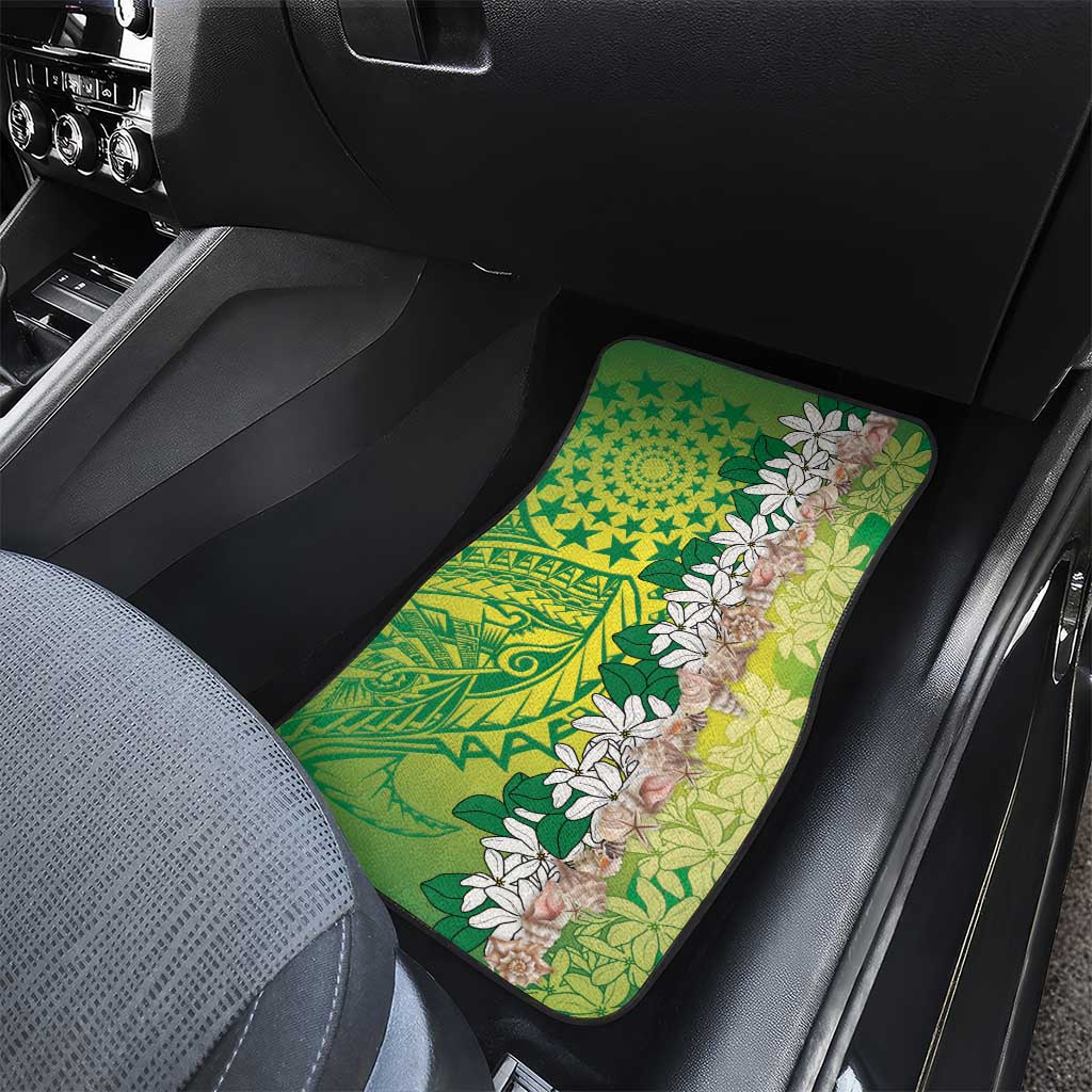 Cook Islands Tiare Maori With Conch Shell Car Mats Pasifika Fest Polynesian Tattoo Green LT14 - Polynesian Pride