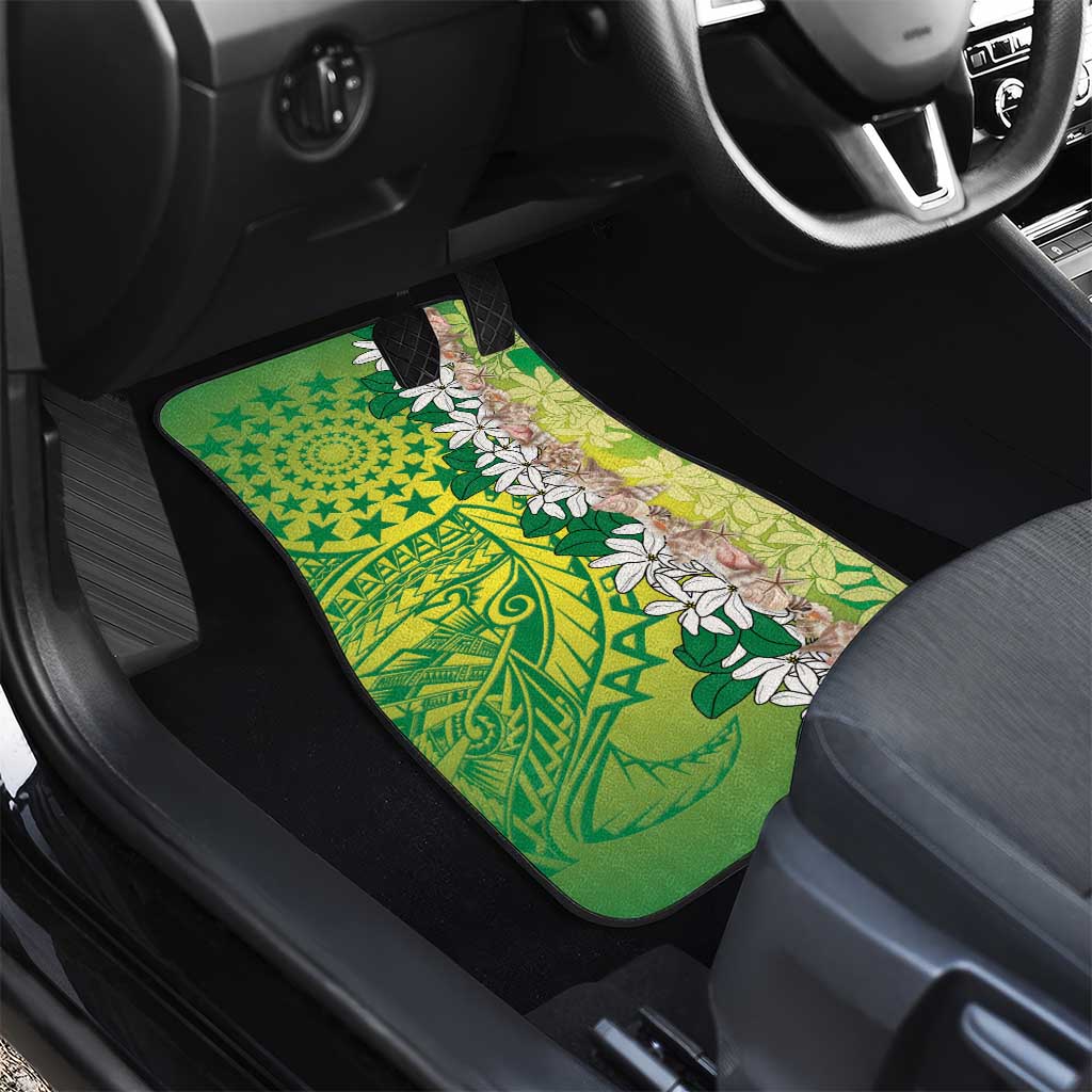 Cook Islands Tiare Maori With Conch Shell Car Mats Pasifika Fest Polynesian Tattoo Green LT14 - Polynesian Pride