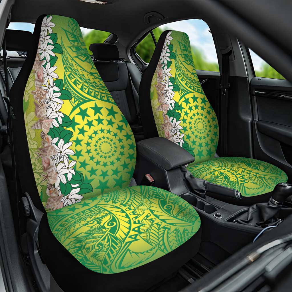 Cook Islands Tiare Maori With Conch Shell Car Seat Cover Pasifika Fest Polynesian Tattoo Green LT14 One Size Green - Polynesian Pride