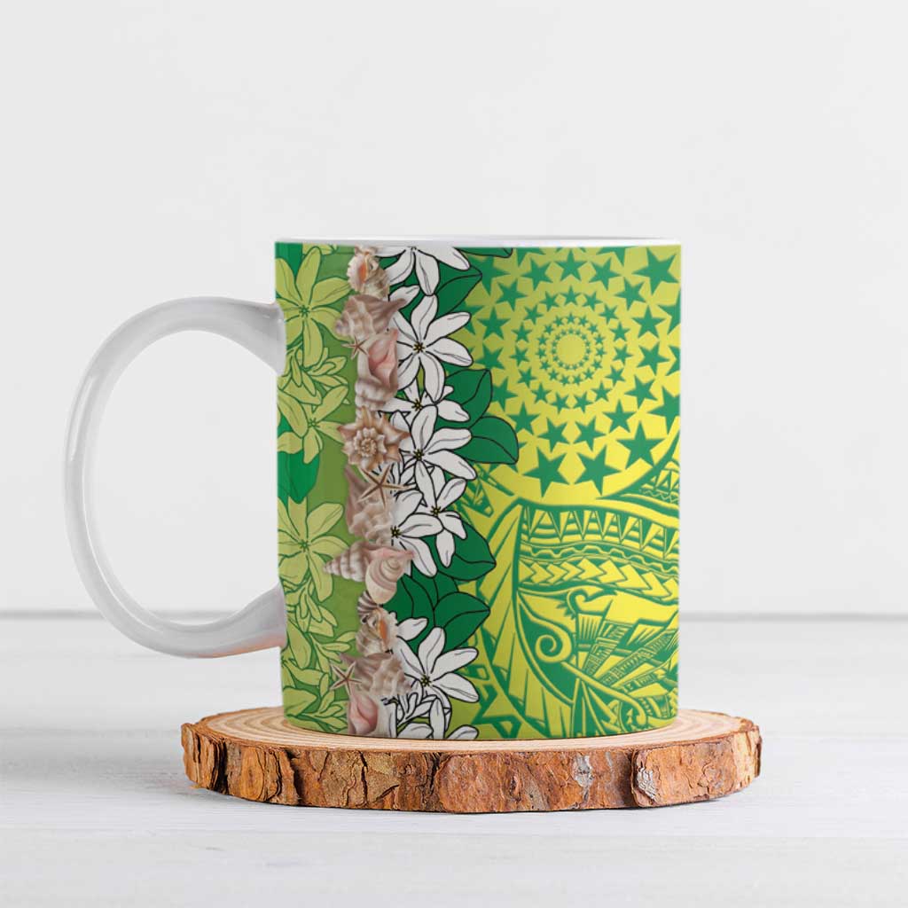 Cook Islands Tiare Maori With Conch Shell Ceramic Mug Pasifika Fest Polynesian Tattoo Green LT14 Green - Polynesian Pride