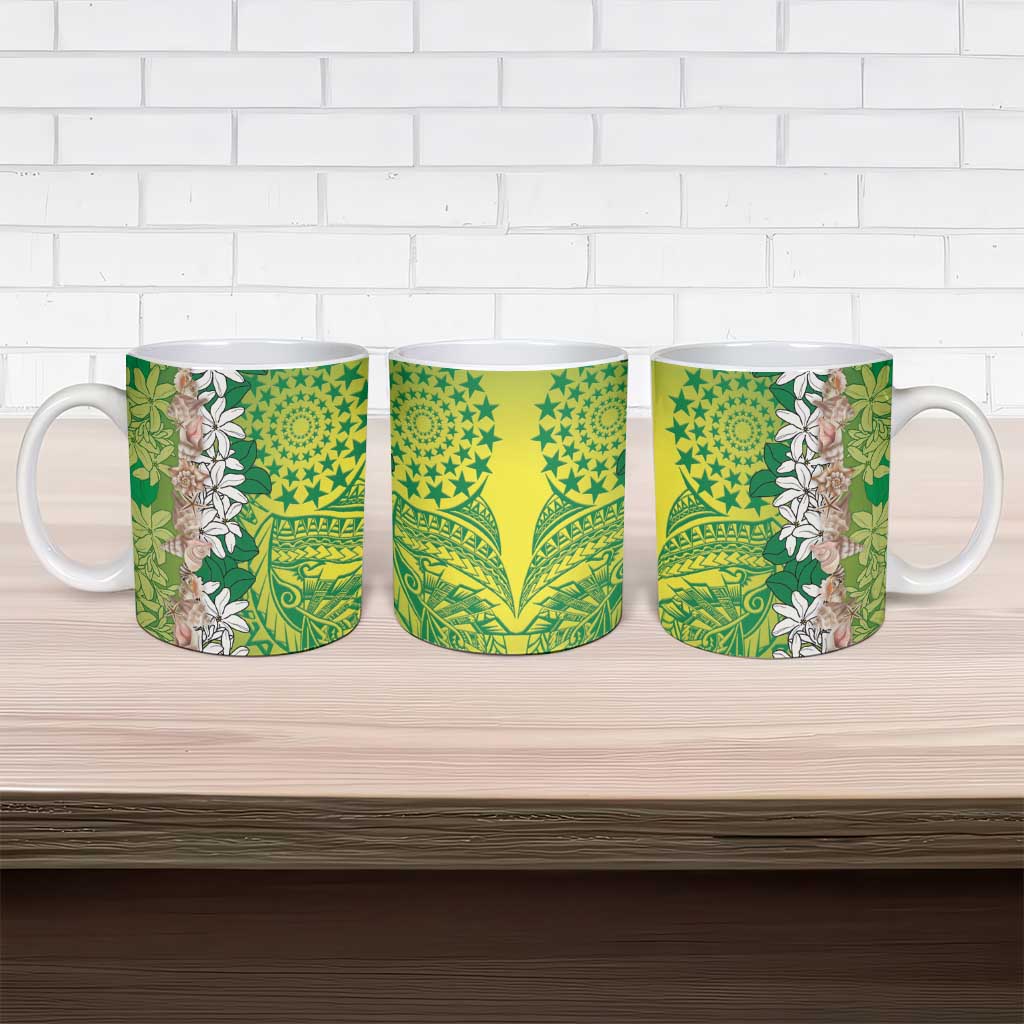 Cook Islands Tiare Maori With Conch Shell Ceramic Mug Pasifika Fest Polynesian Tattoo Green LT14 - Polynesian Pride