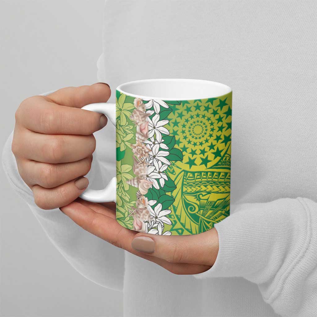 Cook Islands Tiare Maori With Conch Shell Ceramic Mug Pasifika Fest Polynesian Tattoo Green LT14 - Polynesian Pride