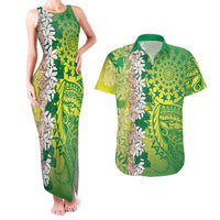 Cook Islands Tiare Maori With Conch Shell Couples Matching Tank Maxi Dress and Hawaiian Shirt Pasifika Fest Polynesian Tattoo Green