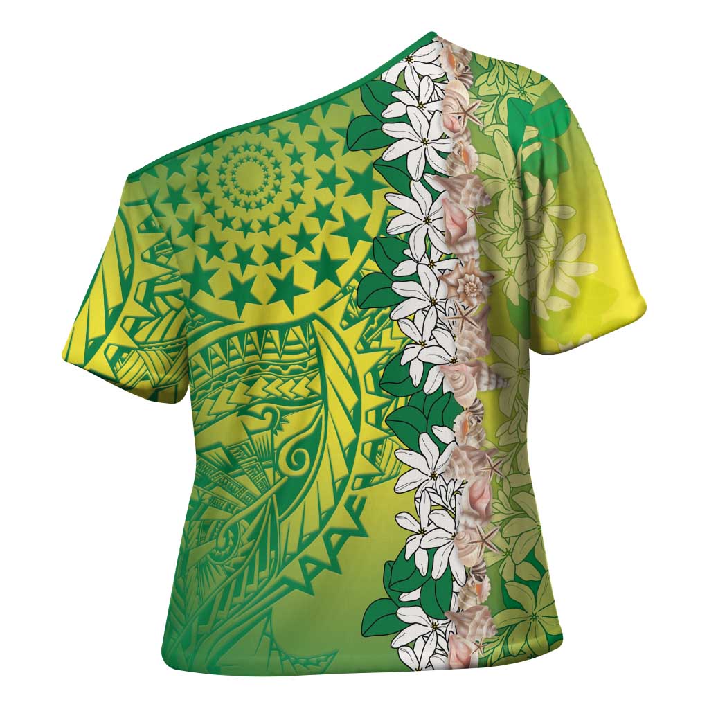 Cook Islands Tiare Maori With Conch Shell Cross Shoulder Shirt Pasifika Fest Polynesian Tattoo Green LT14 - Polynesian Pride