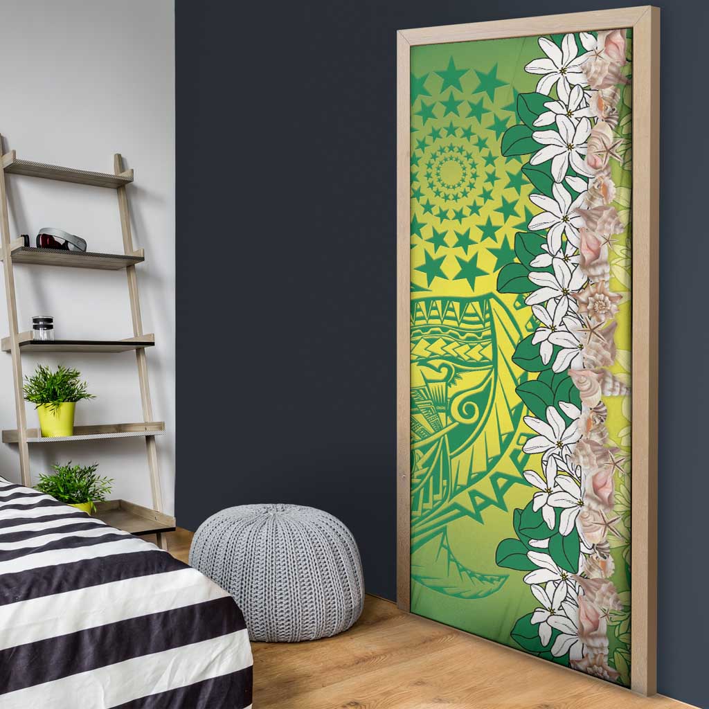 Cook Islands Tiare Maori With Conch Shell Door Cover Pasifika Fest Polynesian Tattoo Green LT14 - Polynesian Pride