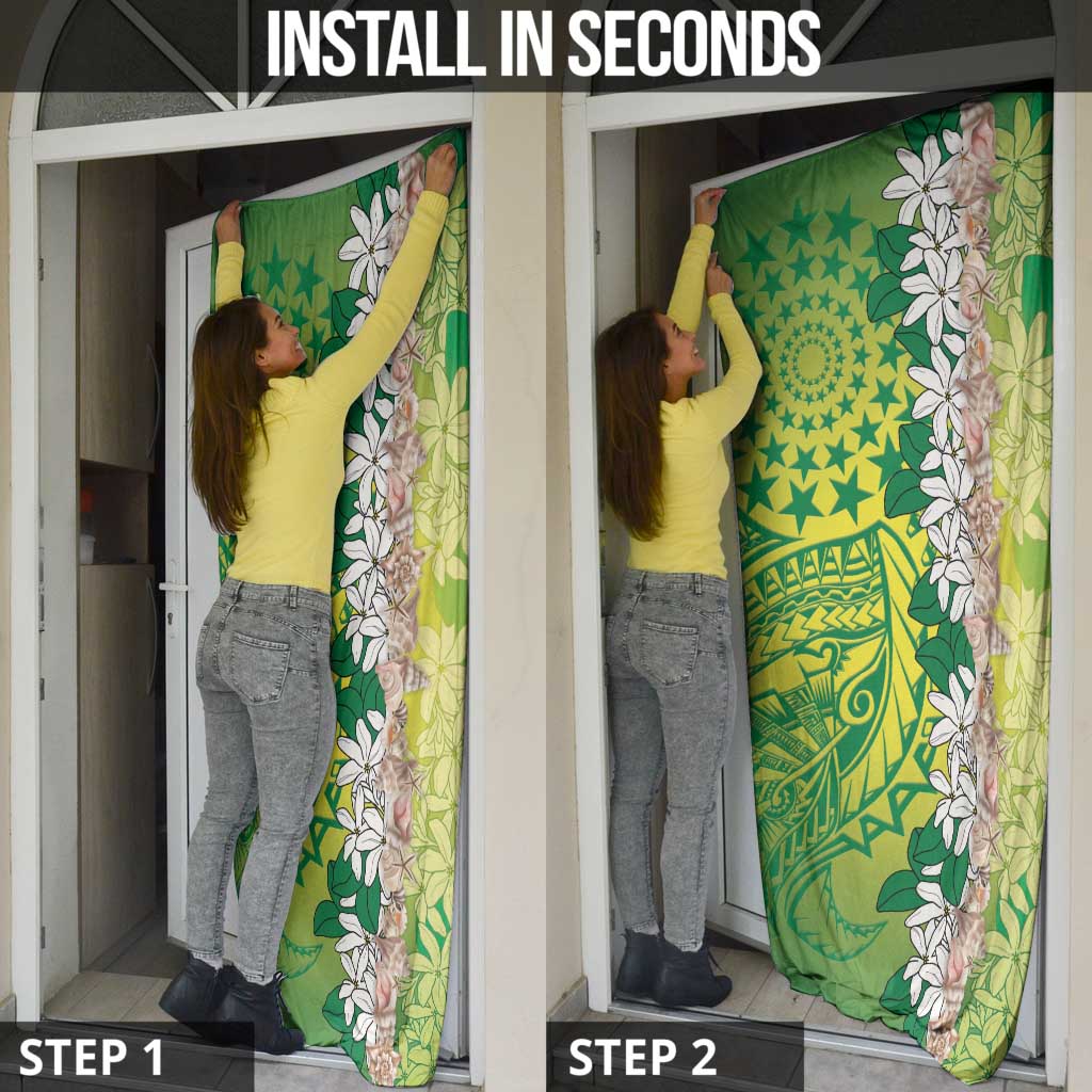 Cook Islands Tiare Maori With Conch Shell Door Cover Pasifika Fest Polynesian Tattoo Green LT14 - Polynesian Pride