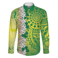 Cook Islands Tiare Maori With Conch Shell Family Matching Long Sleeve Bodycon Dress and Hawaiian Shirt Pasifika Fest Polynesian Tattoo Green
