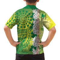 Cook Islands Tiare Maori With Conch Shell Family Matching Off The Shoulder Long Sleeve Dress and Hawaiian Shirt Pasifika Fest Polynesian Tattoo Green