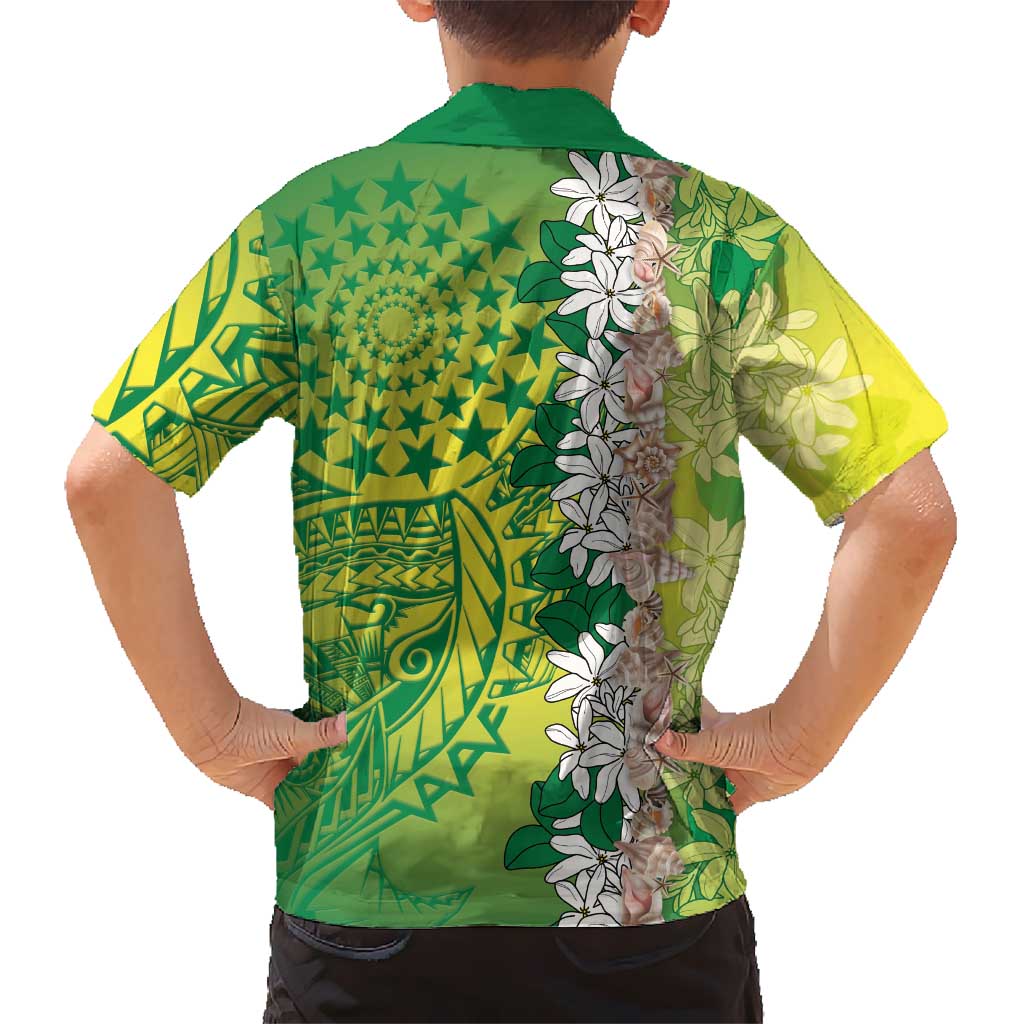 Cook Islands Tiare Maori With Conch Shell Family Matching Puletasi and Hawaiian Shirt Pasifika Fest Polynesian Tattoo Green