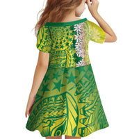 Cook Islands Tiare Maori With Conch Shell Family Matching Short Sleeve Bodycon Dress and Hawaiian Shirt Pasifika Fest Polynesian Tattoo Green