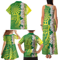 Cook Islands Tiare Maori With Conch Shell Family Matching Tank Maxi Dress and Hawaiian Shirt Pasifika Fest Polynesian Tattoo Green