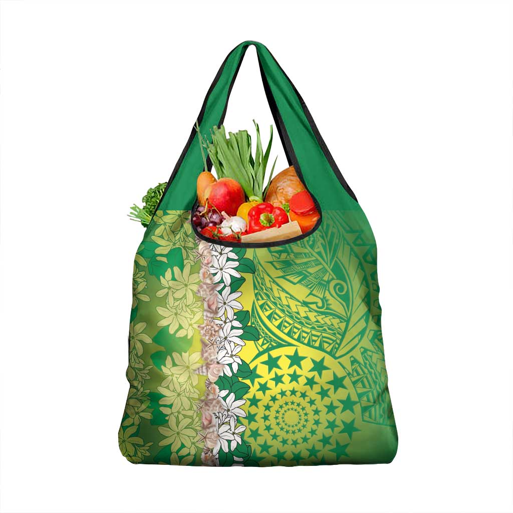 Cook Islands Tiare Maori With Conch Shell Grocery Bag Pasifika Fest Polynesian Tattoo Green LT14 1-pack One Size Green - Polynesian Pride