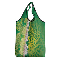 Cook Islands Tiare Maori With Conch Shell Grocery Bag Pasifika Fest Polynesian Tattoo Green LT14 - Polynesian Pride