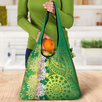Cook Islands Tiare Maori With Conch Shell Grocery Bag Pasifika Fest Polynesian Tattoo Green LT14 - Polynesian Pride
