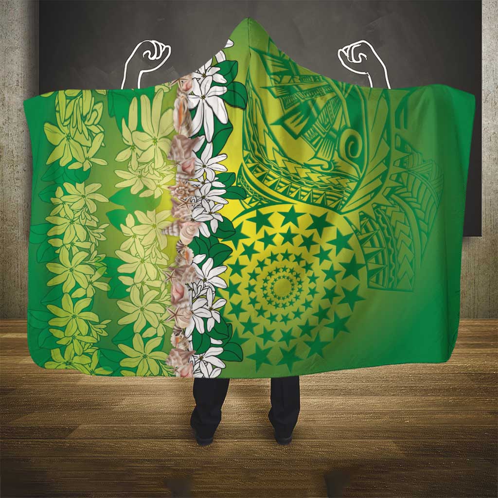 Cook Islands Tiare Maori With Conch Shell Hooded Blanket Pasifika Fest Polynesian Tattoo Green LT14 - Polynesian Pride