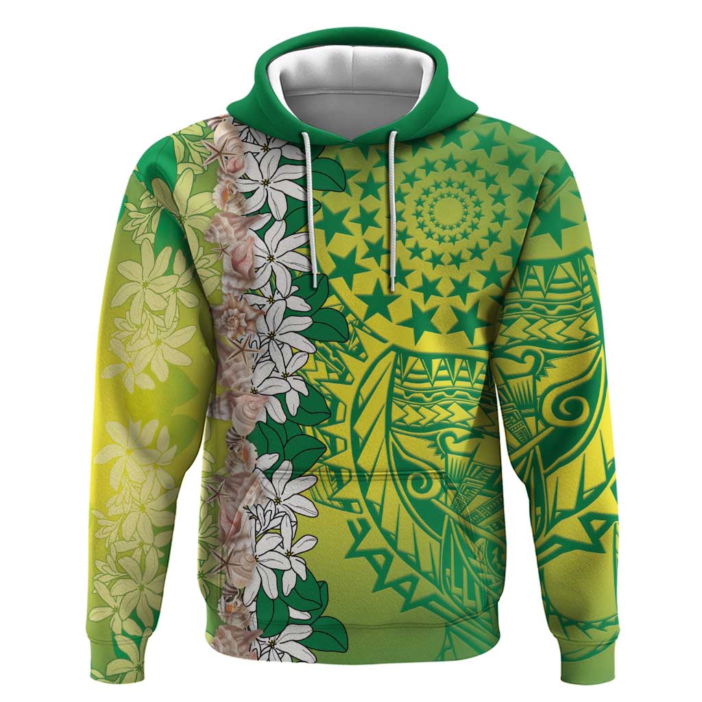Cook Islands Tiare Maori With Conch Shell Hoodie Pasifika Fest Polynesian Tattoo Green LT14 Pullover Hoodie Green - Polynesian Pride
