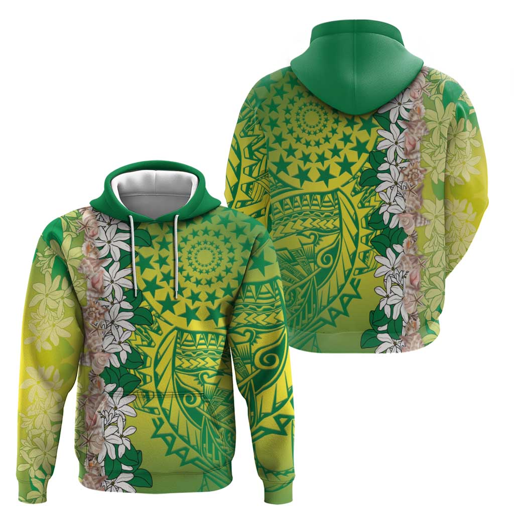 Cook Islands Tiare Maori With Conch Shell Hoodie Pasifika Fest Polynesian Tattoo Green LT14 - Polynesian Pride
