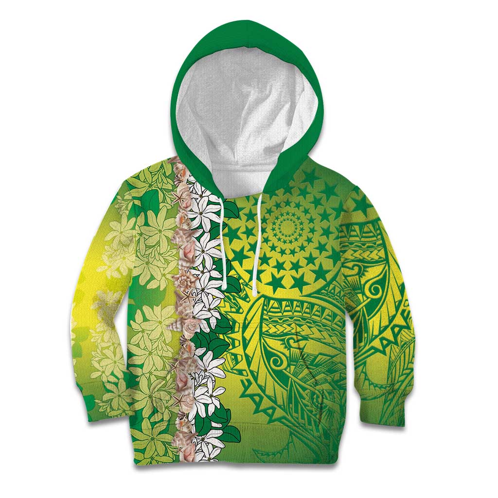 Cook Islands Tiare Maori With Conch Shell Kid Hoodie Pasifika Fest Polynesian Tattoo Green LT14 Hoodie Green - Polynesian Pride
