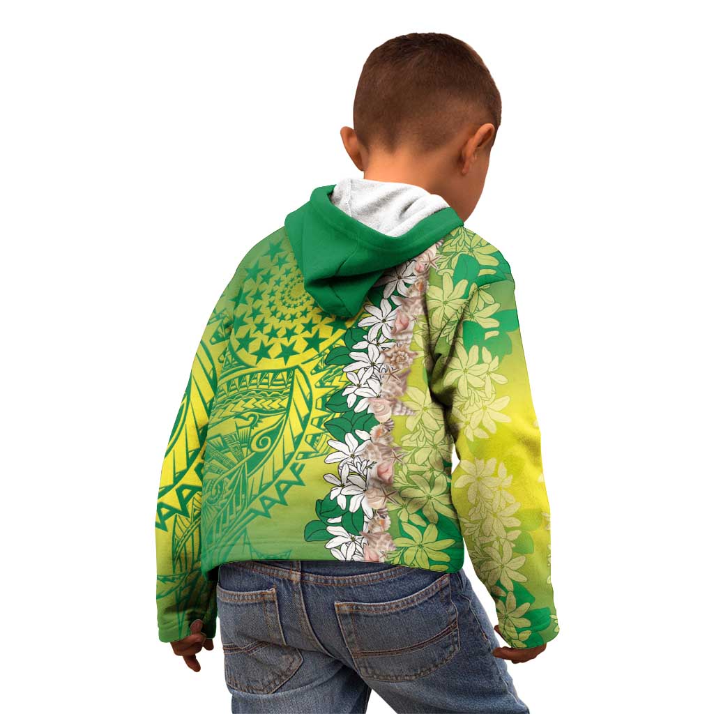 Cook Islands Tiare Maori With Conch Shell Kid Hoodie Pasifika Fest Polynesian Tattoo Green LT14 - Polynesian Pride