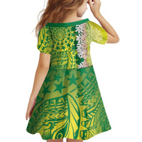 Cook Islands Tiare Maori With Conch Shell Kid Short Sleeve Dress Pasifika Fest Polynesian Tattoo Green LT14 - Polynesian Pride