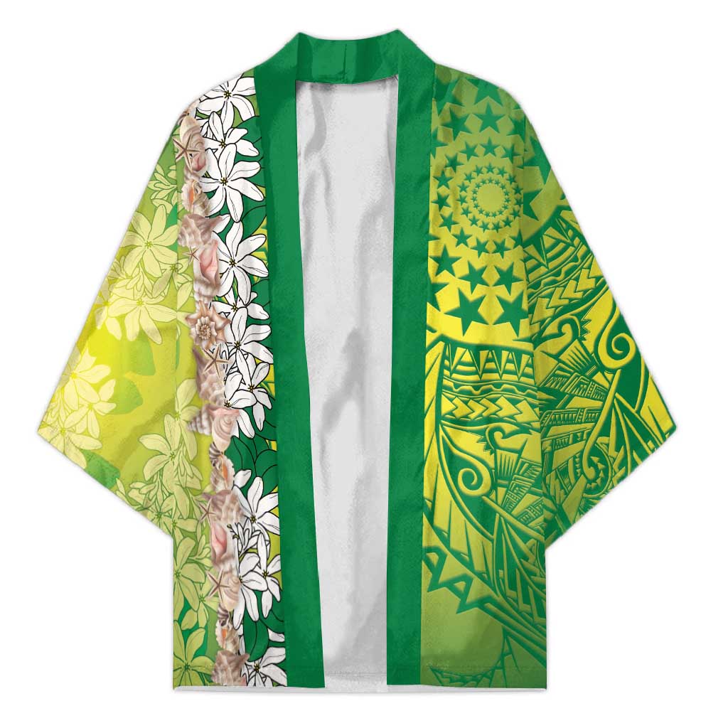 Cook Islands Tiare Maori With Conch Shell Kimono Pasifika Fest Polynesian Tattoo Green
