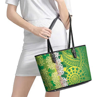 Cook Islands Tiare Maori With Conch Shell Leather Tote Bag Pasifika Fest Polynesian Tattoo Green LT14 - Polynesian Pride