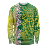 Cook Islands Tiare Maori With Conch Shell Long Sleeve Shirt Pasifika Fest Polynesian Tattoo Green