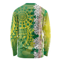 Cook Islands Tiare Maori With Conch Shell Long Sleeve Shirt Pasifika Fest Polynesian Tattoo Green