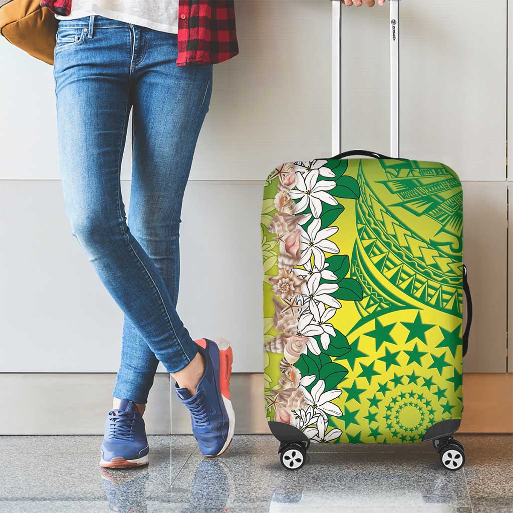Cook Islands Tiare Maori With Conch Shell Luggage Cover Pasifika Fest Polynesian Tattoo Green LT14 - Polynesian Pride
