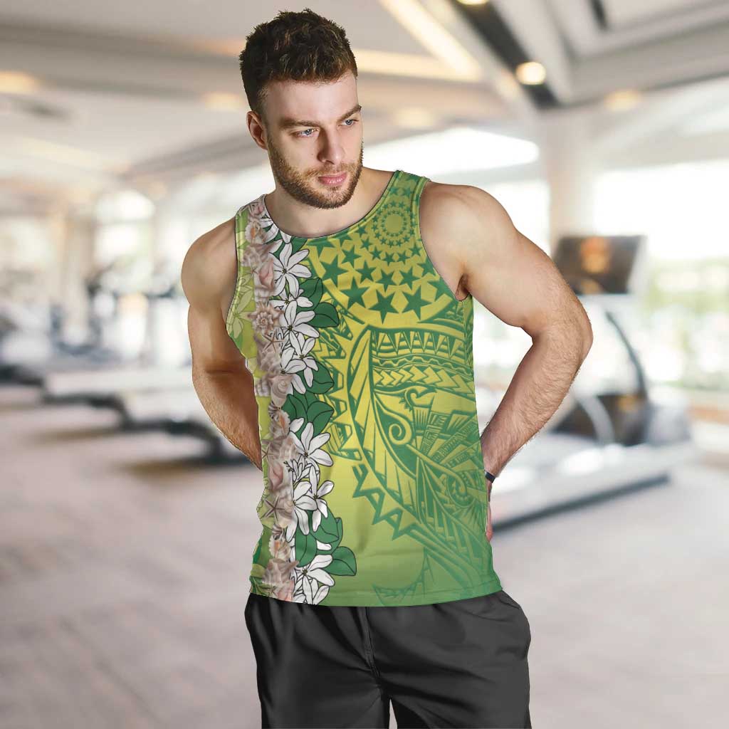 Cook Islands Tiare Maori With Conch Shell Men Tank Top Pasifika Fest Polynesian Tattoo Green LT14 Green - Polynesian Pride