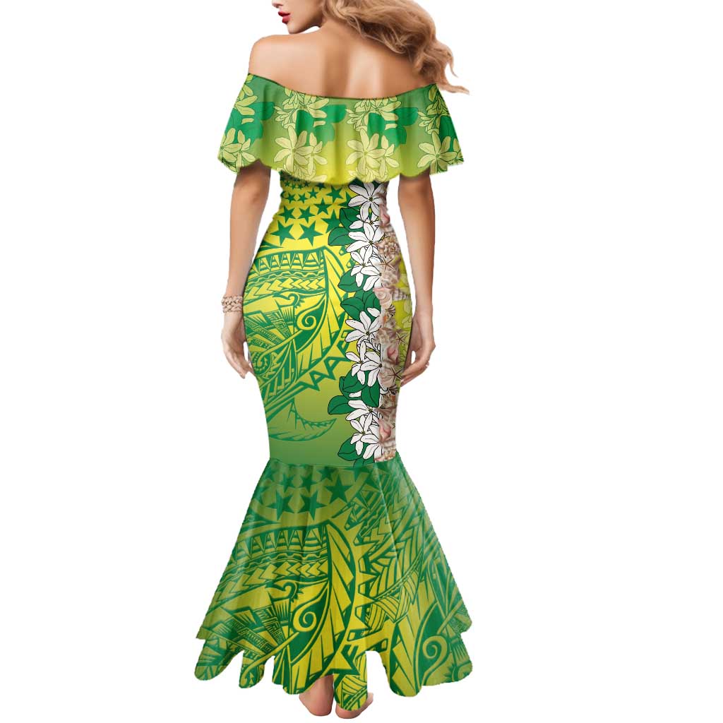 Cook Islands Tiare Maori With Conch Shell Mermaid Dress Pasifika Fest Polynesian Tattoo Green LT14 - Polynesian Pride