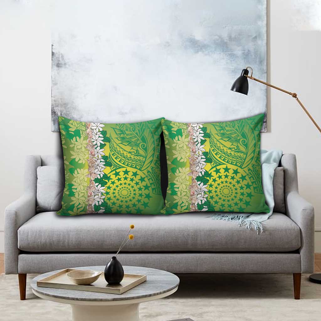Cook Islands Tiare Maori With Conch Shell Pillow Cover Pasifika Fest Polynesian Tattoo Green LT14 - Polynesian Pride