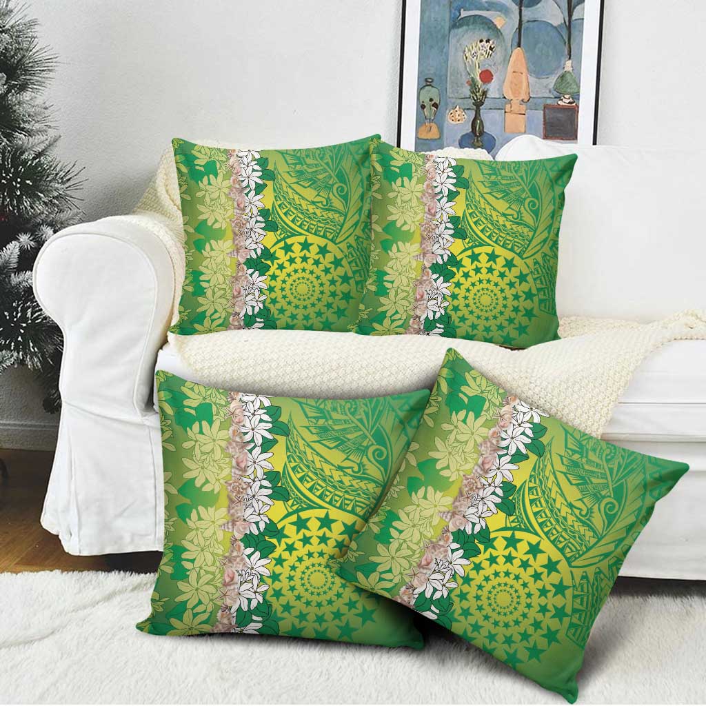Cook Islands Tiare Maori With Conch Shell Pillow Cover Pasifika Fest Polynesian Tattoo Green LT14 - Polynesian Pride