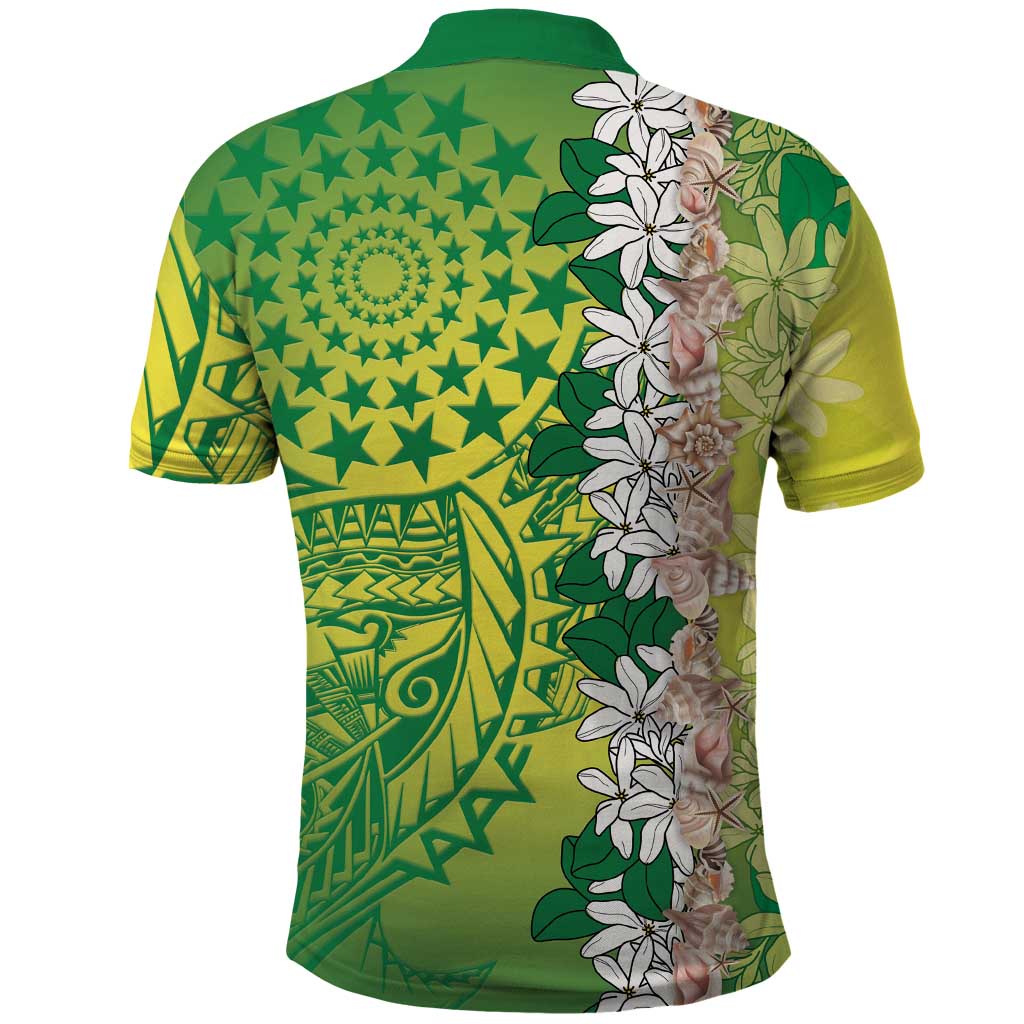 Cook Islands Tiare Maori With Conch Shell Polo Shirt Pasifika Fest Polynesian Tattoo Green LT14 - Polynesian Pride