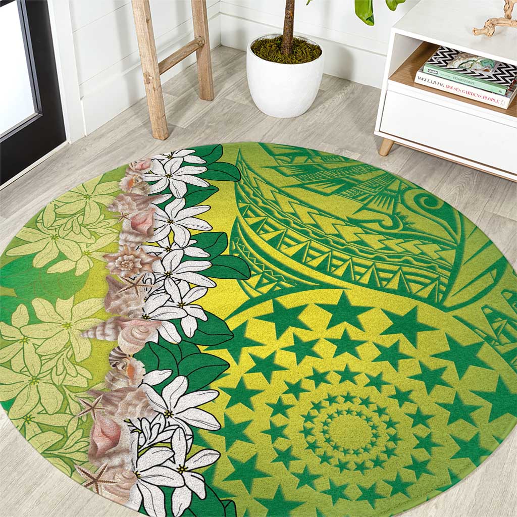 Cook Islands Tiare Maori With Conch Shell Round Carpet Pasifika Fest Polynesian Tattoo Green