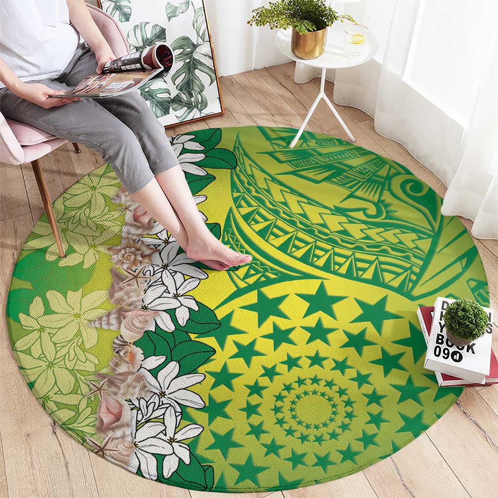 Cook Islands Tiare Maori With Conch Shell Round Carpet Pasifika Fest Polynesian Tattoo Green