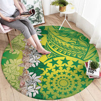 Cook Islands Tiare Maori With Conch Shell Round Carpet Pasifika Fest Polynesian Tattoo Green