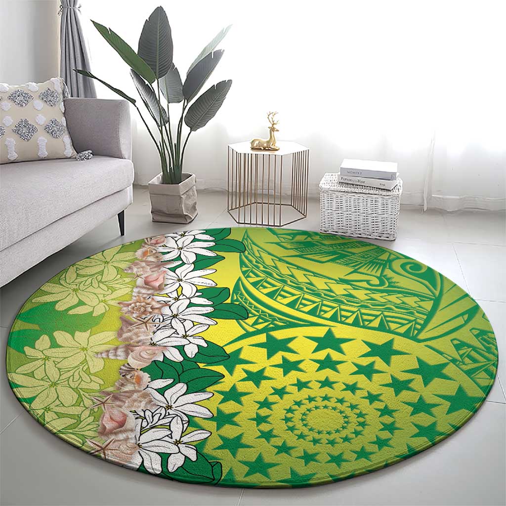 Cook Islands Tiare Maori With Conch Shell Round Carpet Pasifika Fest Polynesian Tattoo Green
