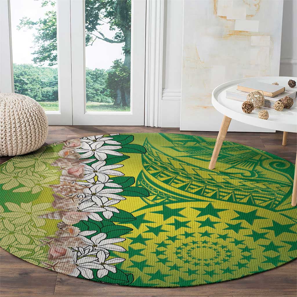 Cook Islands Tiare Maori With Conch Shell Round Carpet Pasifika Fest Polynesian Tattoo Green